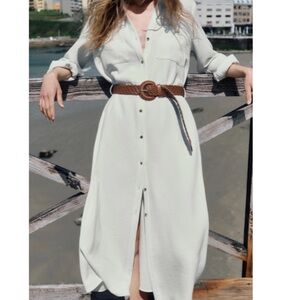 ZARA NEW Xs ( feels like Small size ) Elegant Cream Shirt Dress